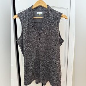 Greg Norman Black Heathered Dot Sleeveless Golf Polo